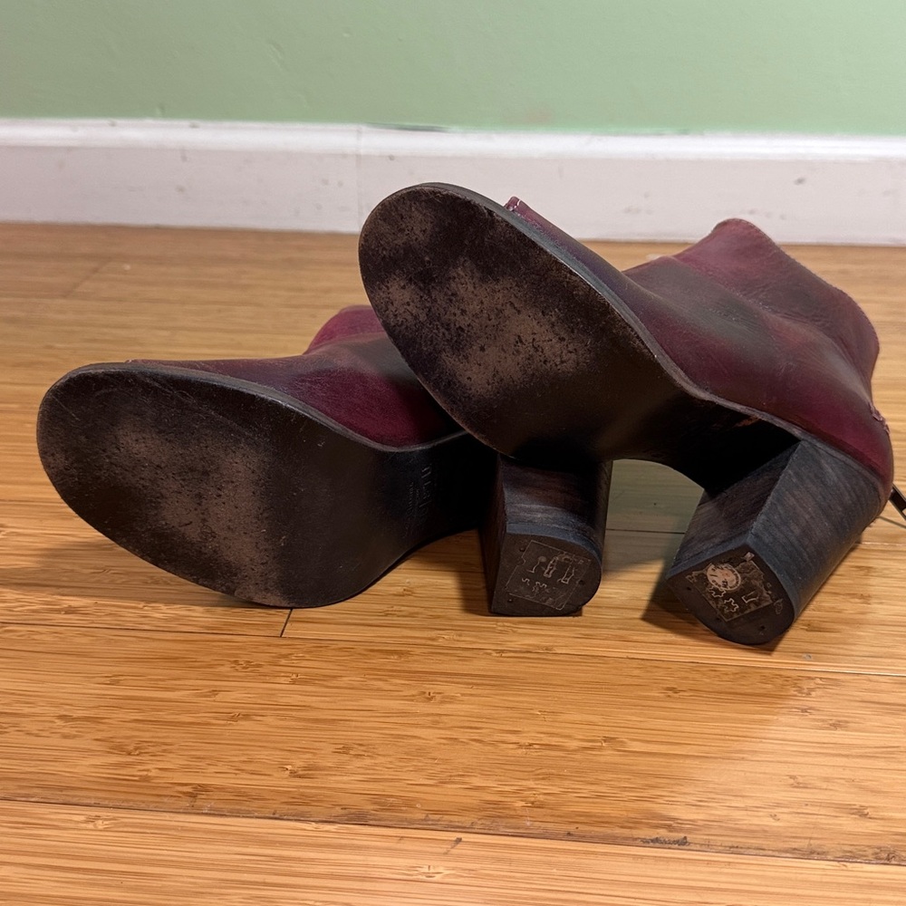 Bed Stü Women's Burgundy Leather Peep-Toe Ankle Boots - Picture 7 of 9